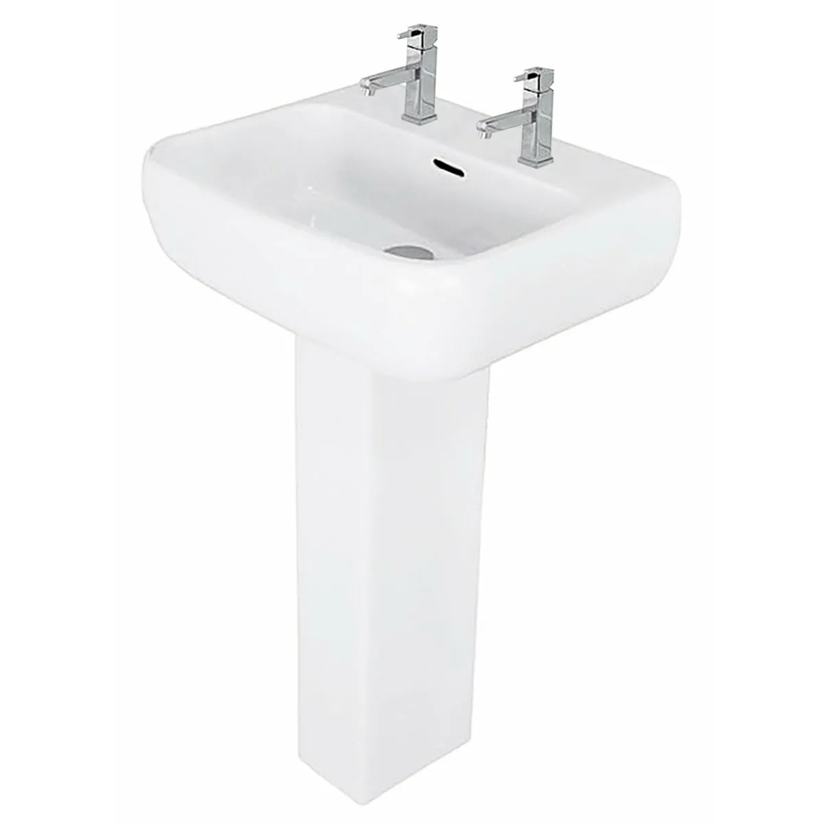 Frontline White Metro 520mm Full Pedestal Basin - 2 Tap Holes