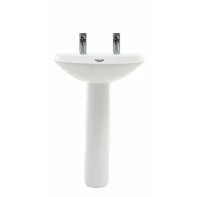 Frontline White Reserva 550mm Full Pedestal Basin - 2 Tap Holes