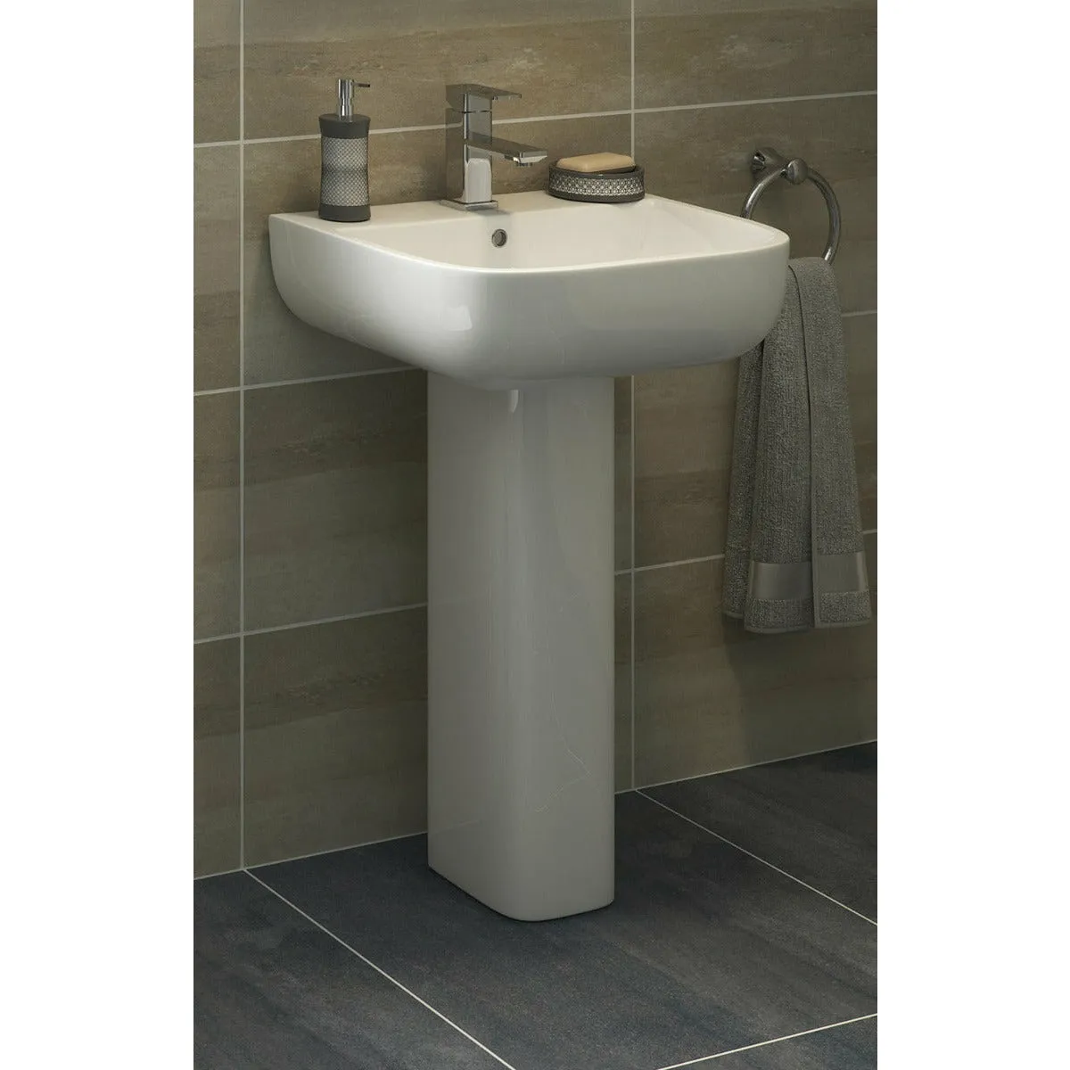 Frontline White Series 600 Full Pedestal Basin - 1 Tap Hole