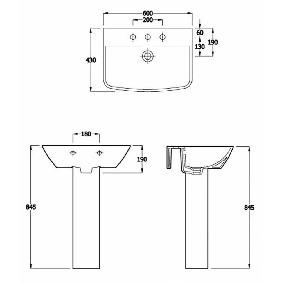 Frontline White Summit 600mm Full Pedestal Basin