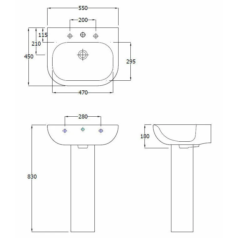 Frontline White Tonique 550mm Full Pedestal Basin