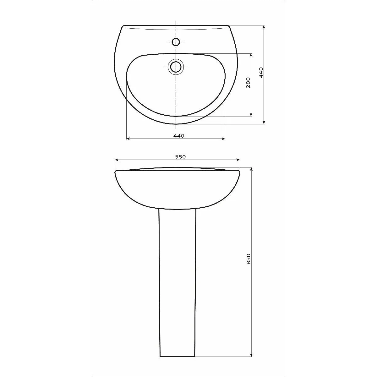 Frontline White Xclusive 550mm Full Pedestal Basin - 1 Tap Hole