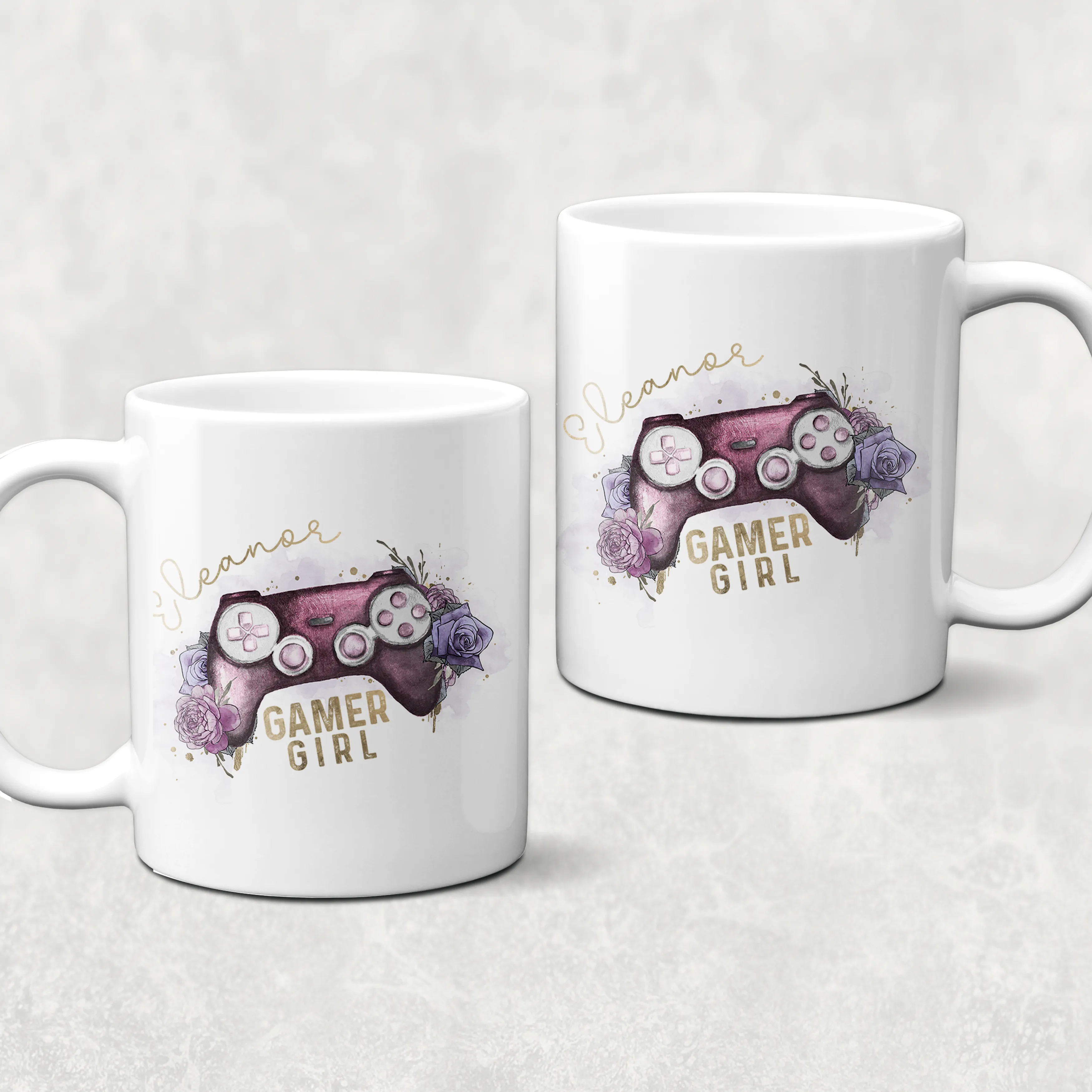 Gamer Girl Floral Personalised Watercolour Mug