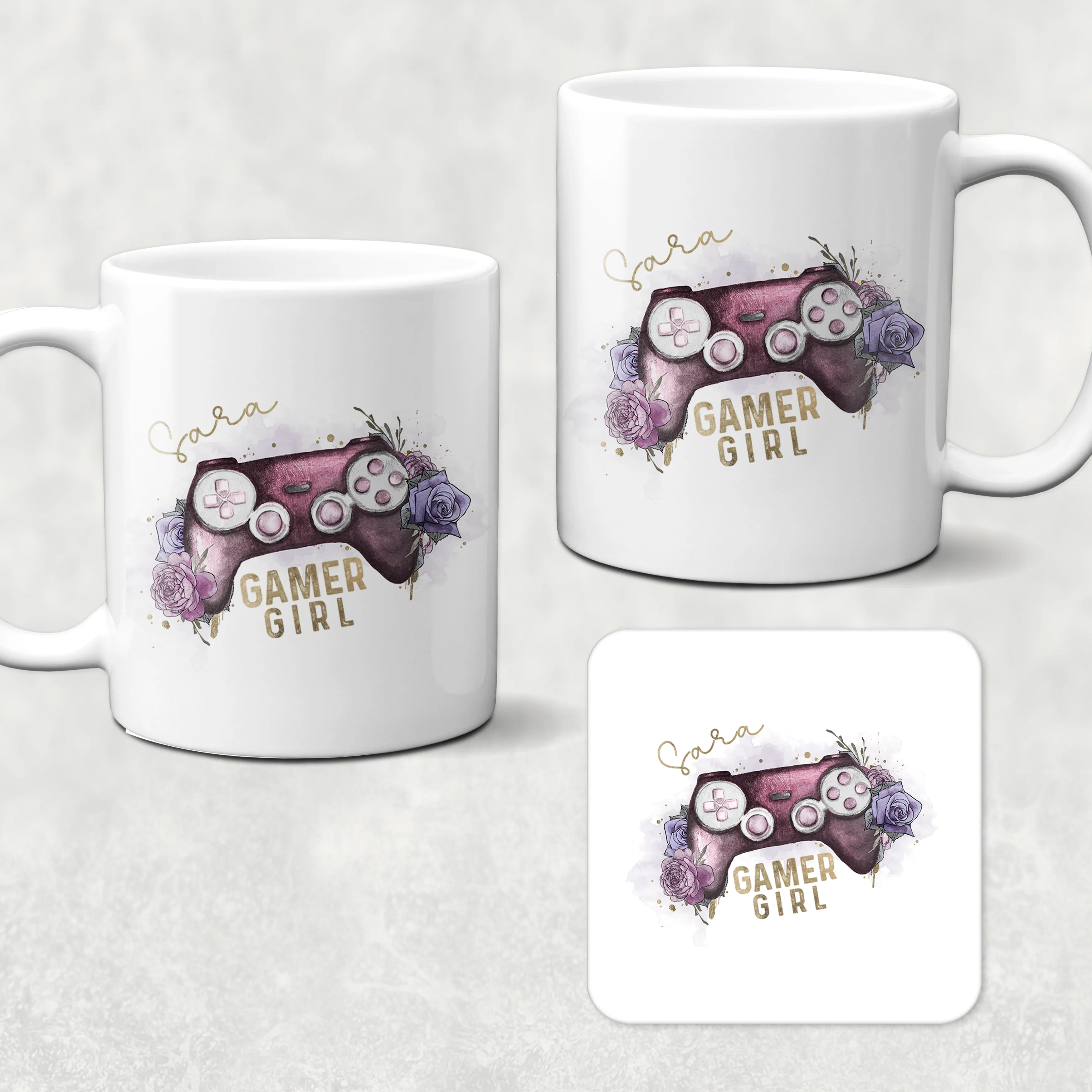 Gamer Girl Floral Personalised Watercolour Mug