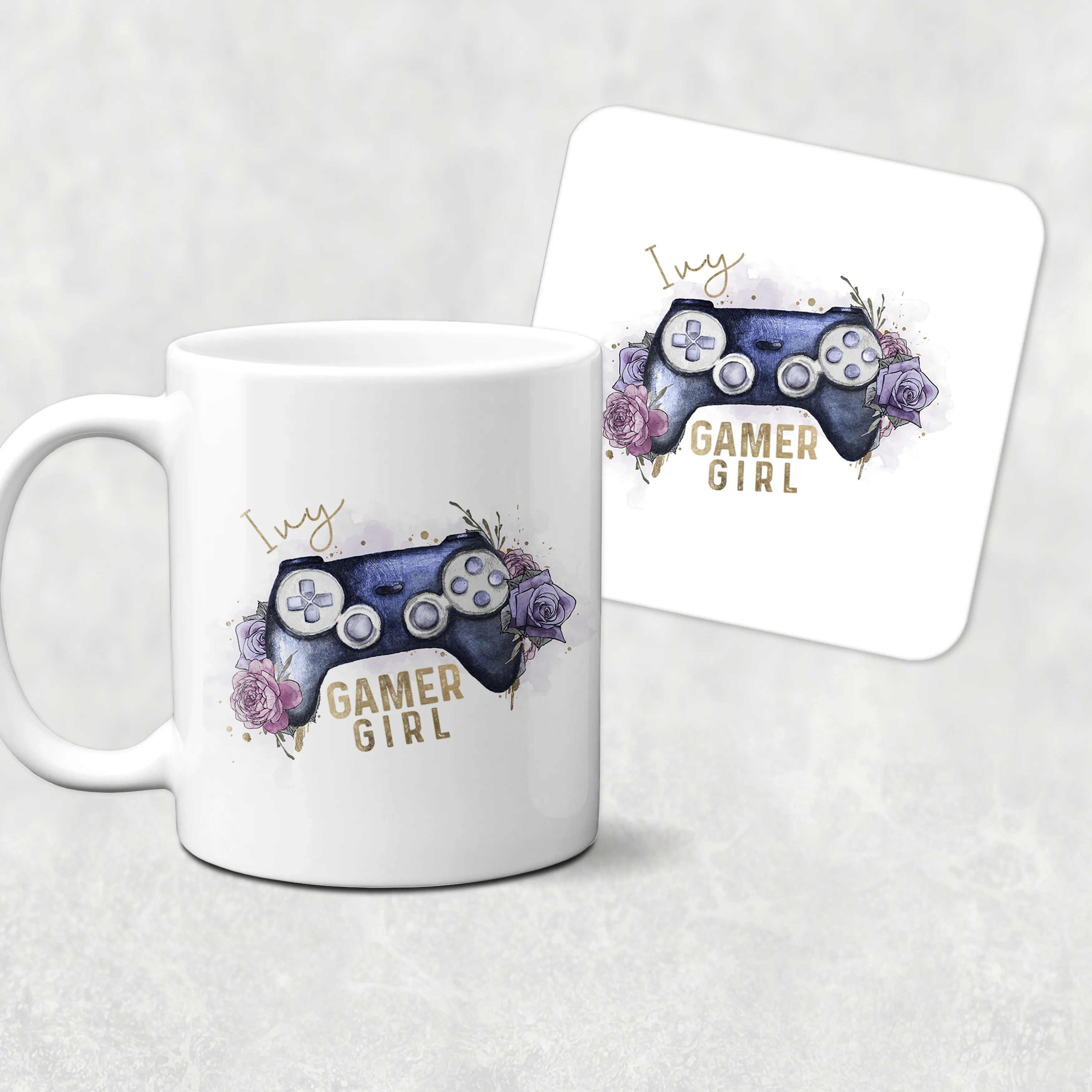 Gamer Girl Floral Personalised Watercolour Mug