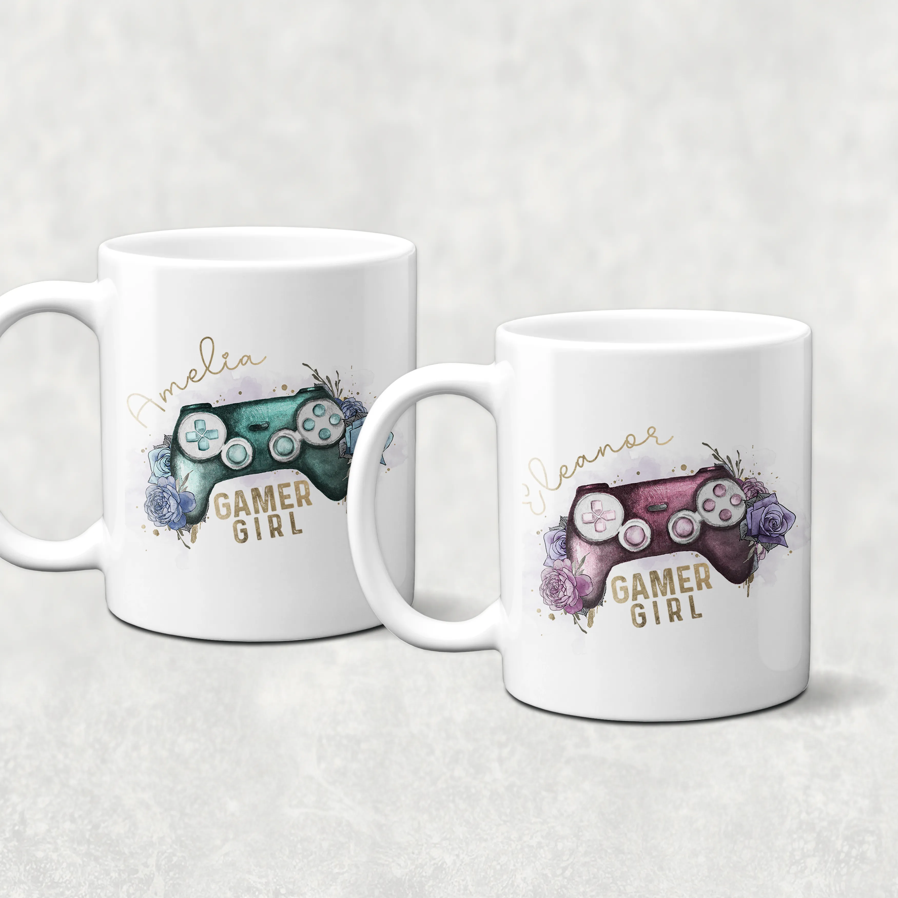 Gamer Girl Floral Personalised Watercolour Mug