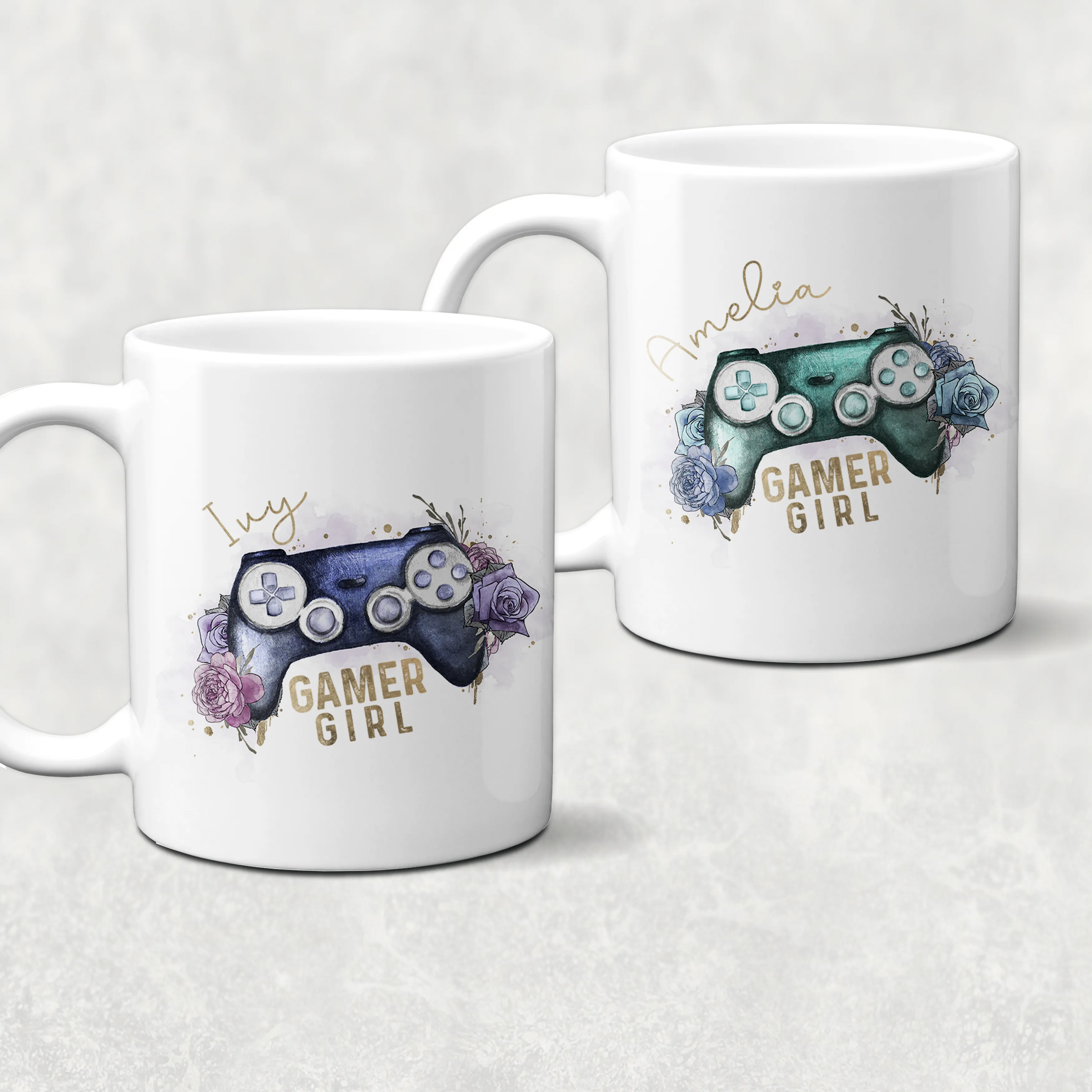 Gamer Girl Floral Personalised Watercolour Mug