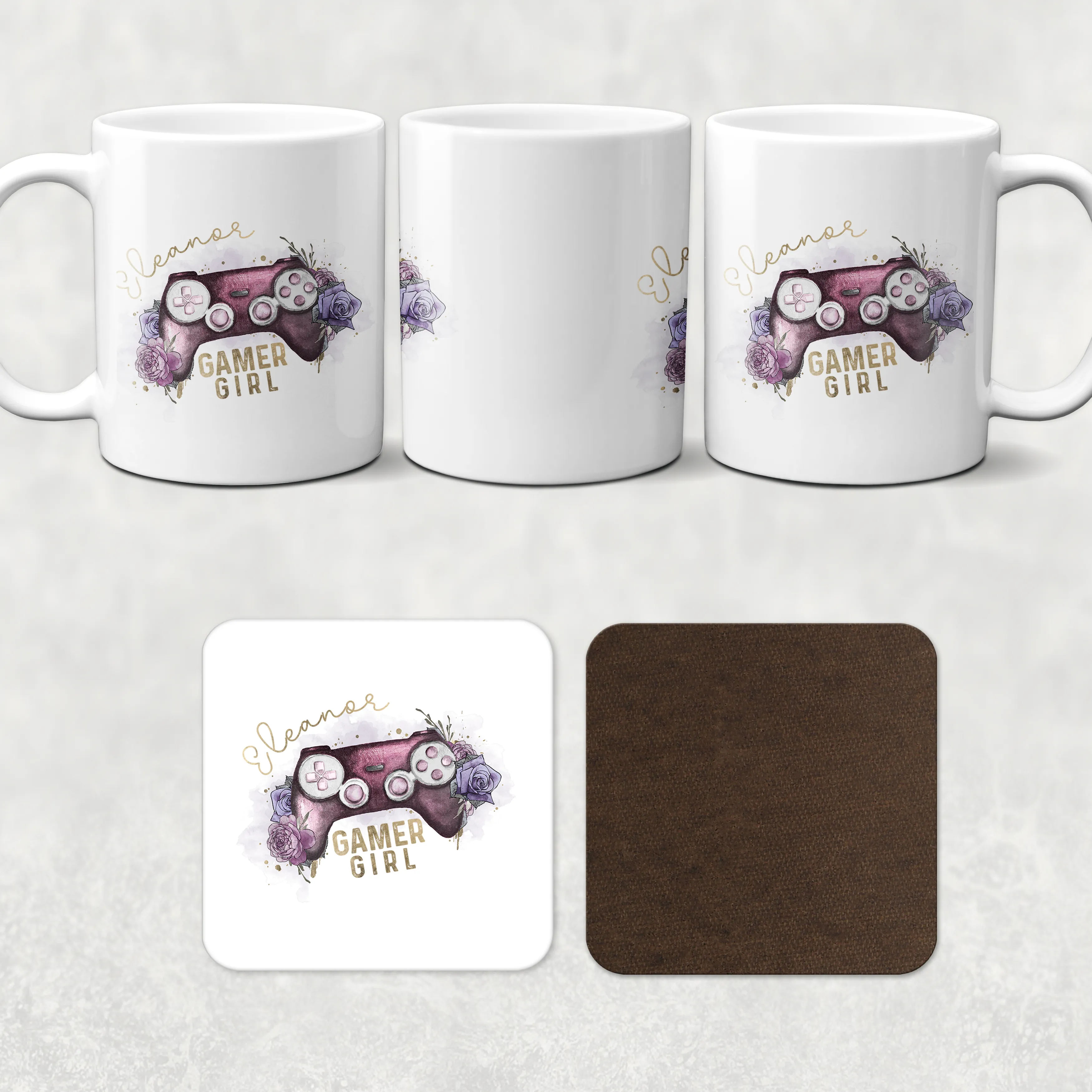 Gamer Girl Floral Personalised Watercolour Mug