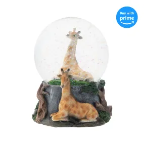 Giraffe Friend Couple 100MM Musical Snow Globe Plays Tune Born Free