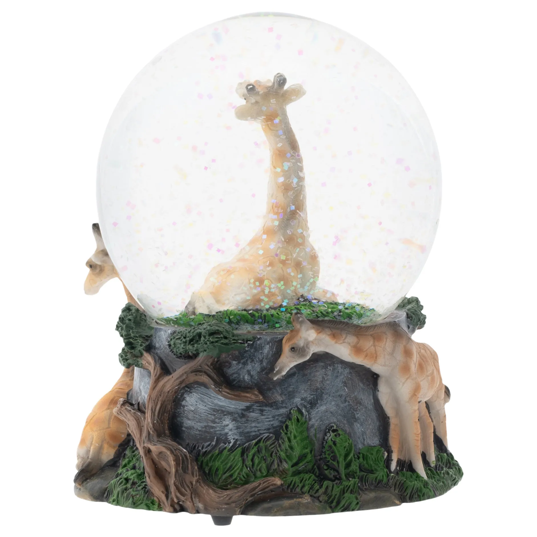 Giraffe Friend Couple 100MM Musical Snow Globe Plays Tune Born Free