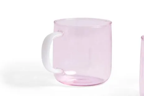 Glass Borosilicate Mugs | Set of 2 | Pink with White Handle | by HAY