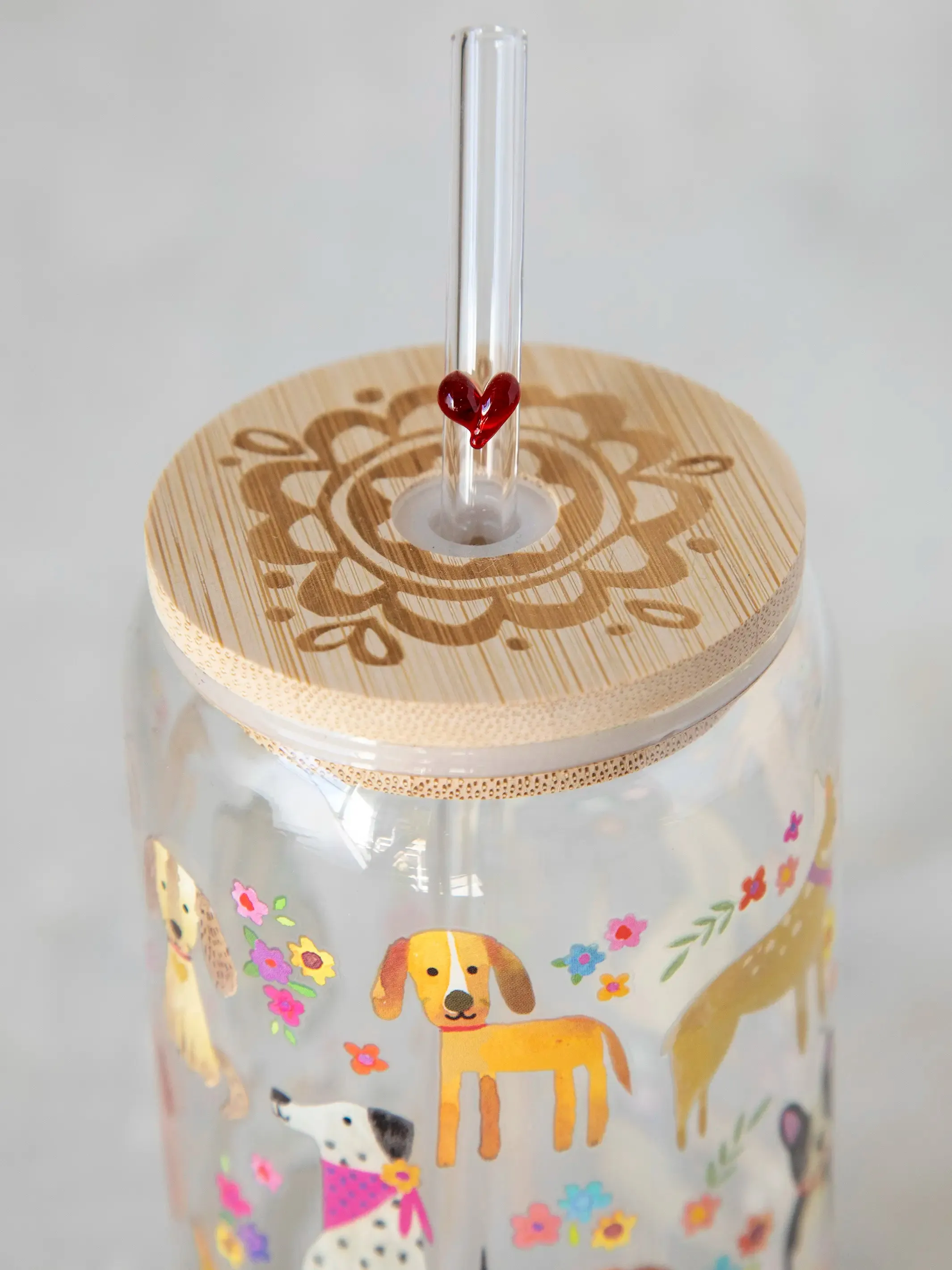 Glass Tumbler With Lid & Straw - Dog