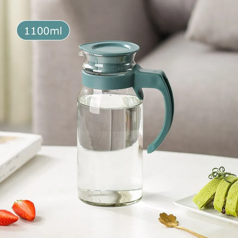 Glass Water Pitcher with Lid and Handle - Beverage Dispenser