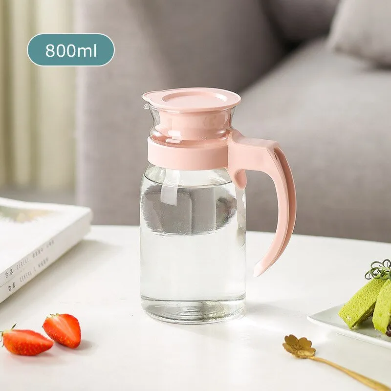 Glass Water Pitcher with Lid and Handle - Beverage Dispenser