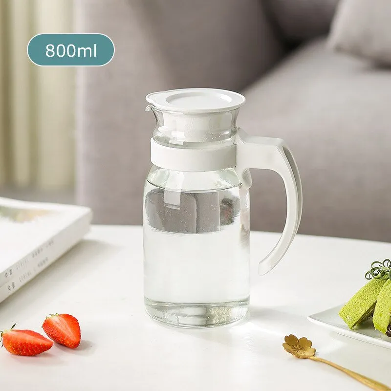 Glass Water Pitcher with Lid and Handle - Beverage Dispenser