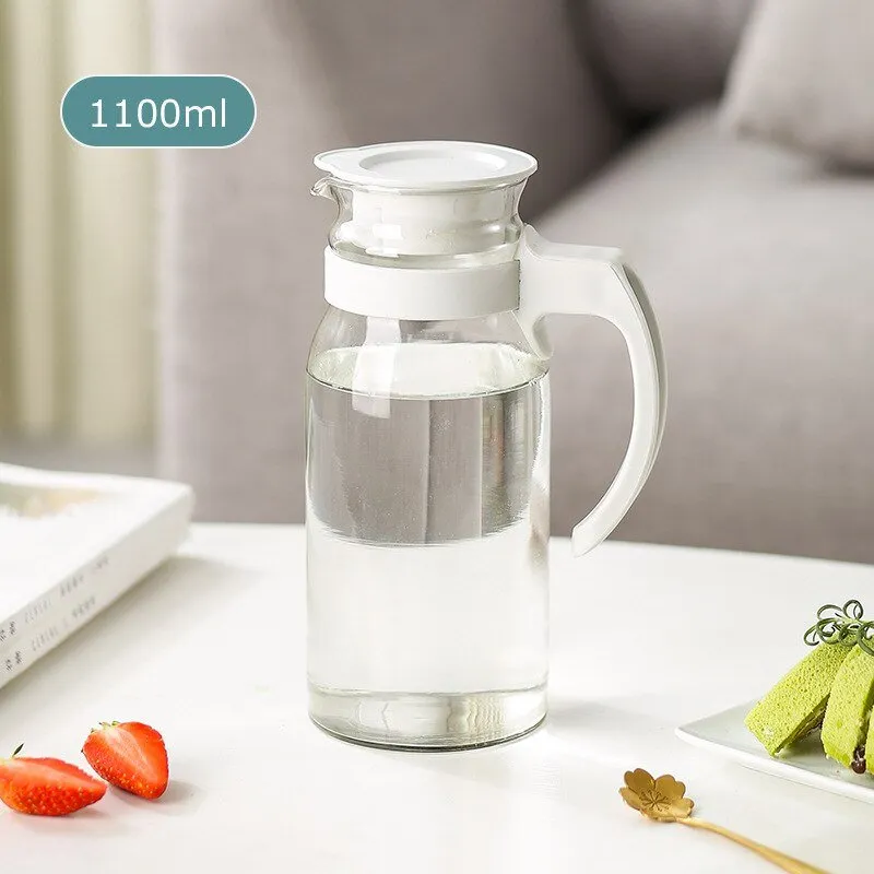 Glass Water Pitcher with Lid and Handle - Beverage Dispenser