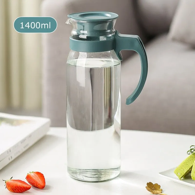 Glass Water Pitcher with Lid and Handle - Beverage Dispenser