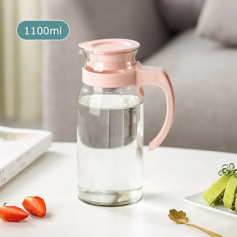 Glass Water Pitcher with Lid and Handle - Beverage Dispenser