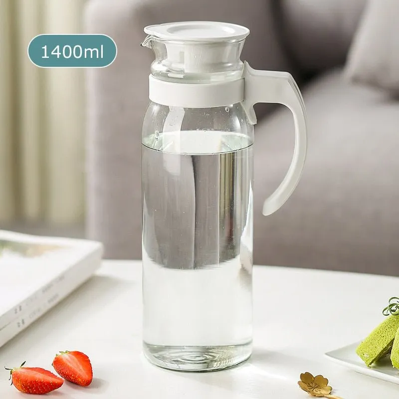 Glass Water Pitcher with Lid and Handle - Beverage Dispenser