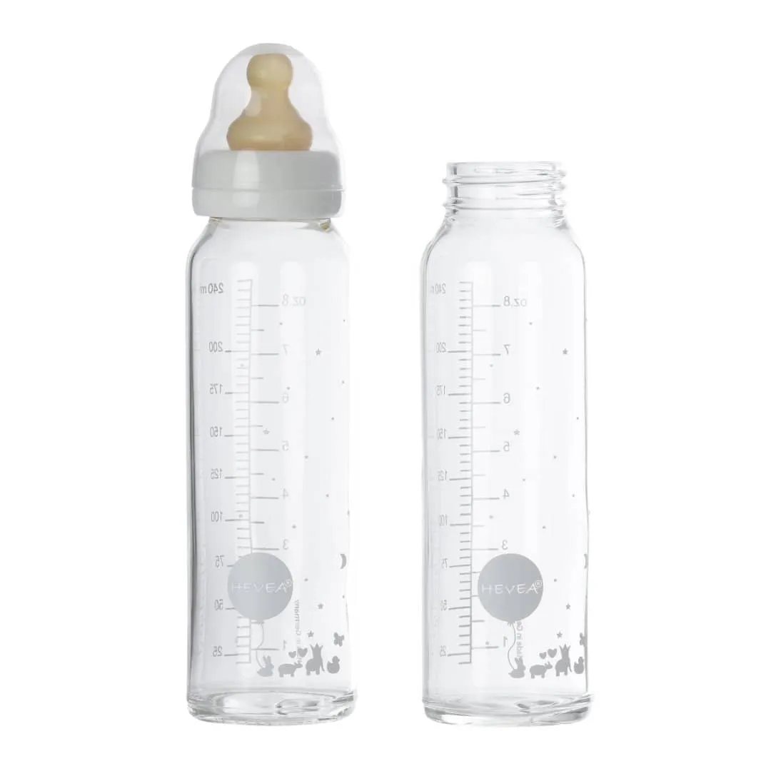 Hevea - Baby Glass Bottles - White Screw Cap - 240ml (2 pack)