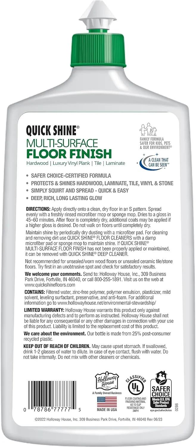 Holloway House 77777-5 27 oz Bottle of Quick Shine Multi-Surface Floor Finish