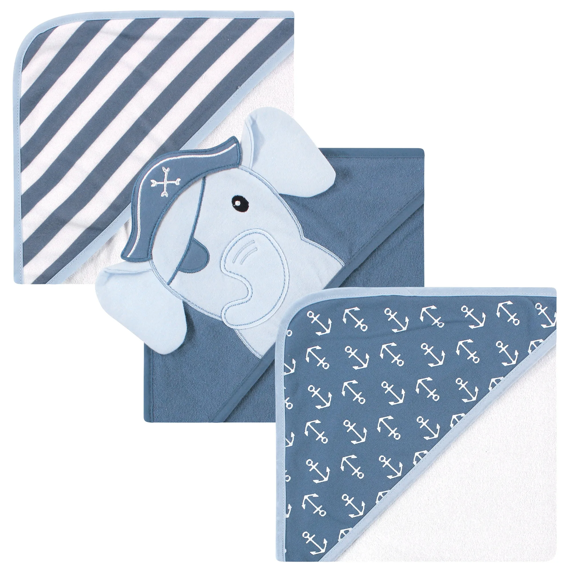 Hudson Baby Cotton Rich Hooded Towels, Pirate Elephant