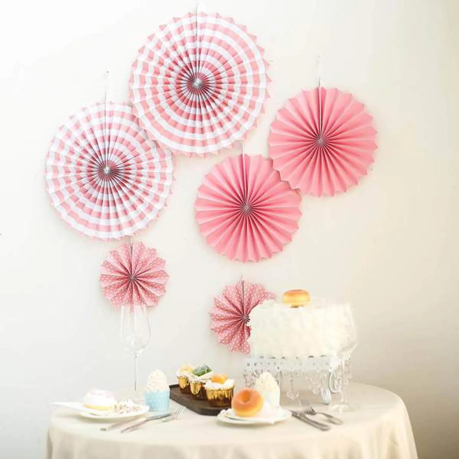 Ice Cream Party Supplies and Table Decorations (Pink Paper Fan Hanging Decorations (6 Piece Set))