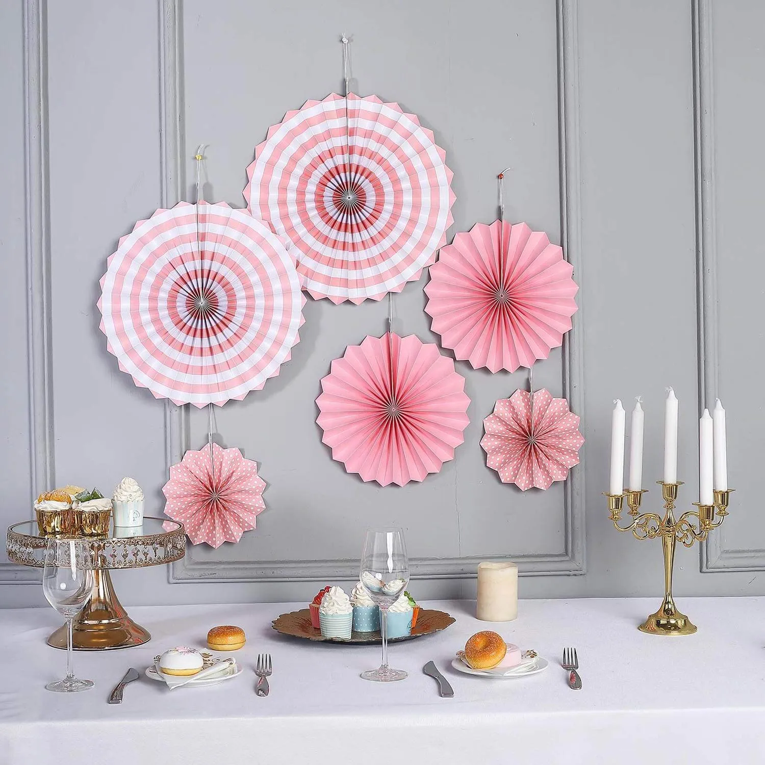 Ice Cream Party Supplies and Table Decorations (Pink Paper Fan Hanging Decorations (6 Piece Set))