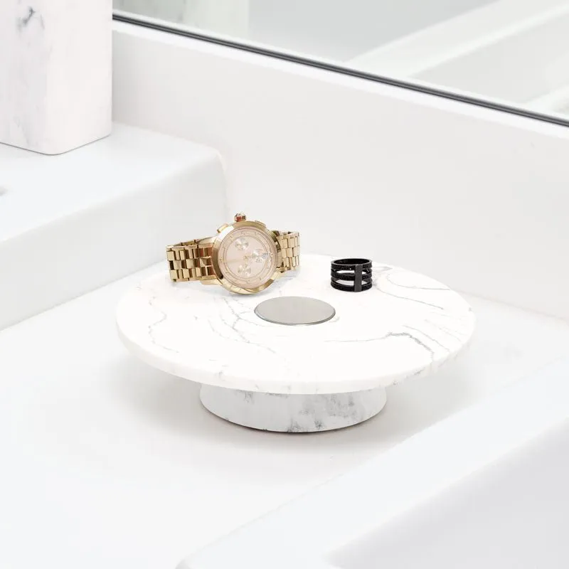 iDesign Dakota Vanity Tray in White Marble and Satin