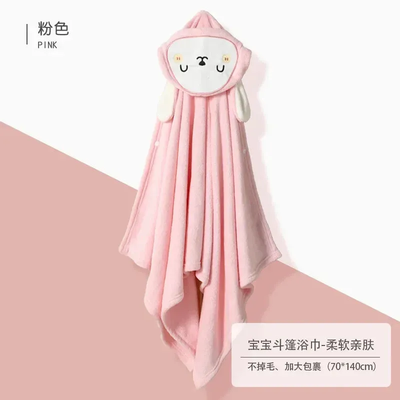 Infant Blanket, Male and Female Baby Cartoon Coral Velvet Bathrobe, Thickened Lint-free Children's Bath Towel, Hooded Cloak