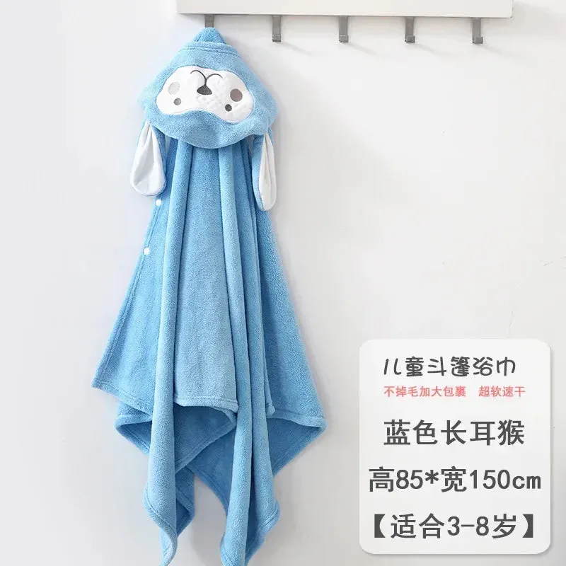 Infant Blanket, Male and Female Baby Cartoon Coral Velvet Bathrobe, Thickened Lint-free Children's Bath Towel, Hooded Cloak