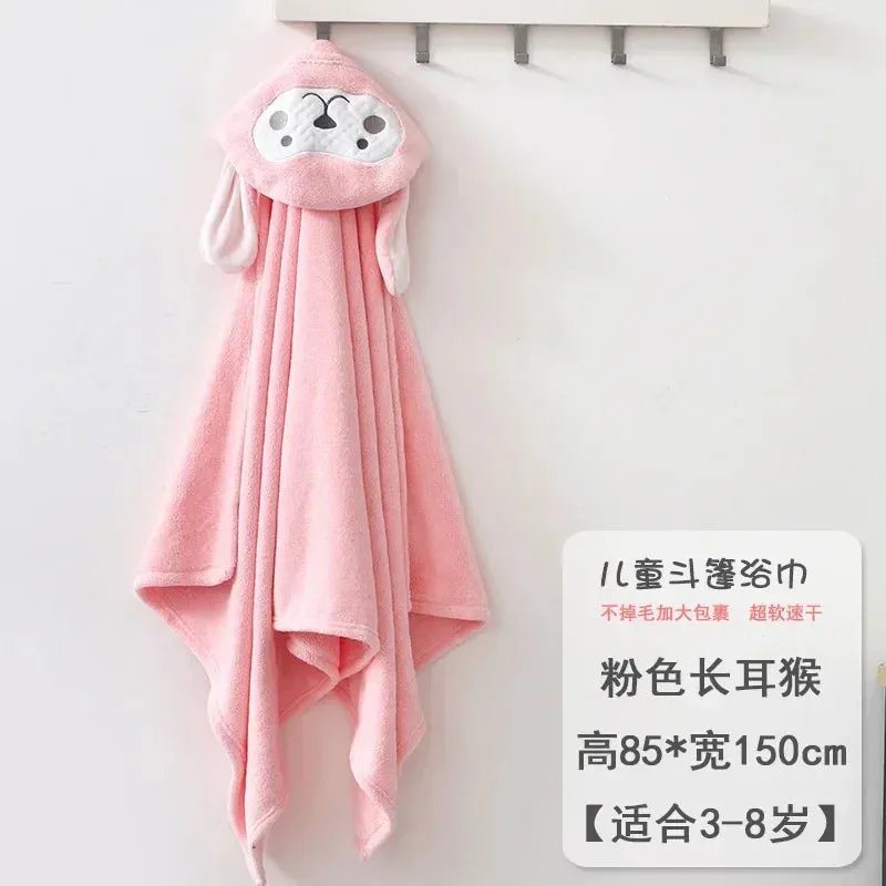 Infant Blanket, Male and Female Baby Cartoon Coral Velvet Bathrobe, Thickened Lint-free Children's Bath Towel, Hooded Cloak