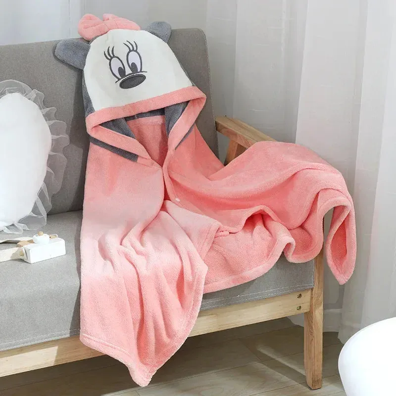 Infant Blanket, Male and Female Baby Cartoon Coral Velvet Bathrobe, Thickened Lint-free Children's Bath Towel, Hooded Cloak