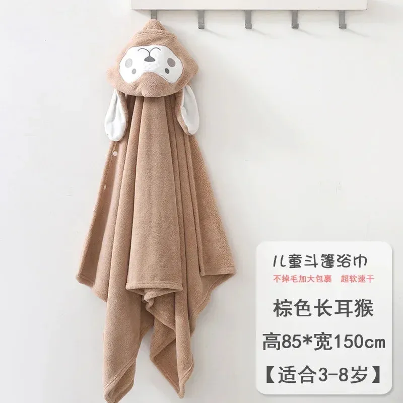 Infant Blanket, Male and Female Baby Cartoon Coral Velvet Bathrobe, Thickened Lint-free Children's Bath Towel, Hooded Cloak