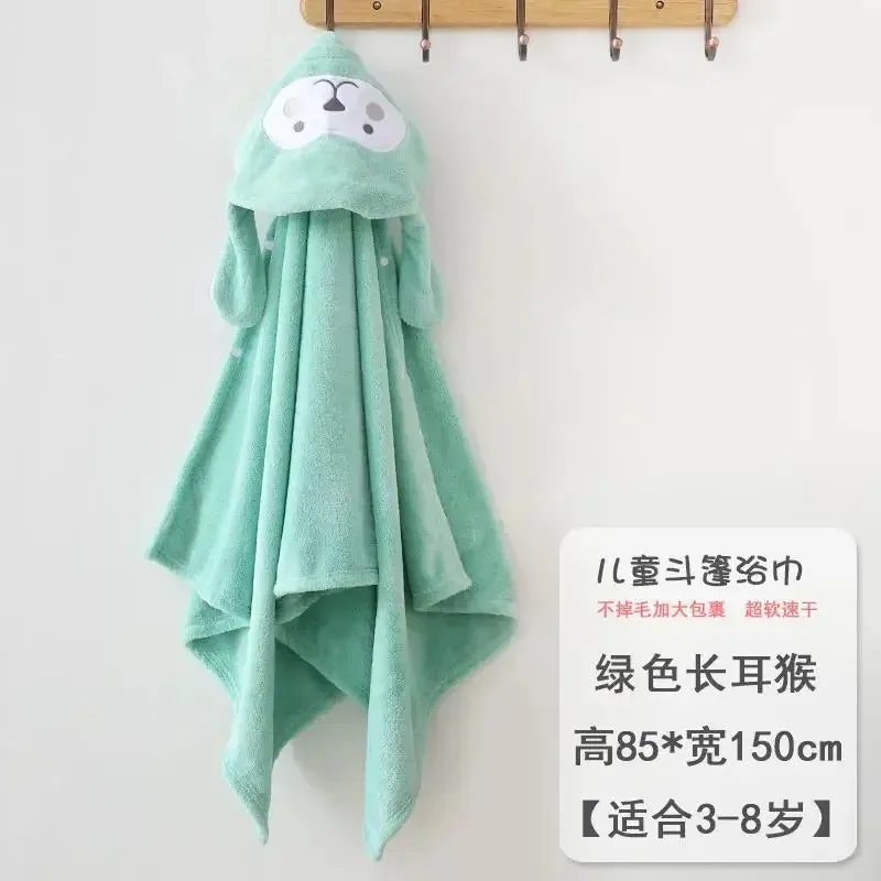 Infant Blanket, Male and Female Baby Cartoon Coral Velvet Bathrobe, Thickened Lint-free Children's Bath Towel, Hooded Cloak