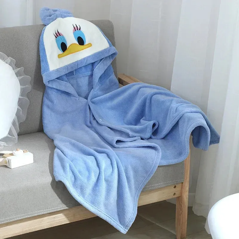 Infant Blanket, Male and Female Baby Cartoon Coral Velvet Bathrobe, Thickened Lint-free Children's Bath Towel, Hooded Cloak