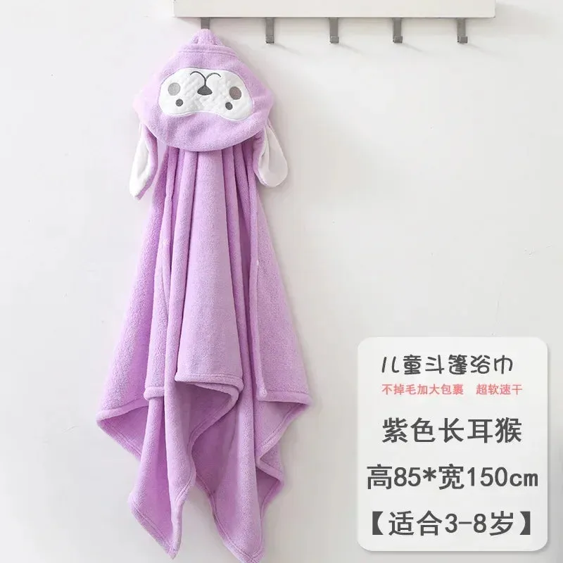 Infant Blanket, Male and Female Baby Cartoon Coral Velvet Bathrobe, Thickened Lint-free Children's Bath Towel, Hooded Cloak