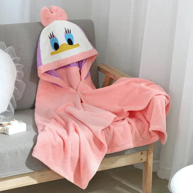 Infant Blanket, Male and Female Baby Cartoon Coral Velvet Bathrobe, Thickened Lint-free Children's Bath Towel, Hooded Cloak