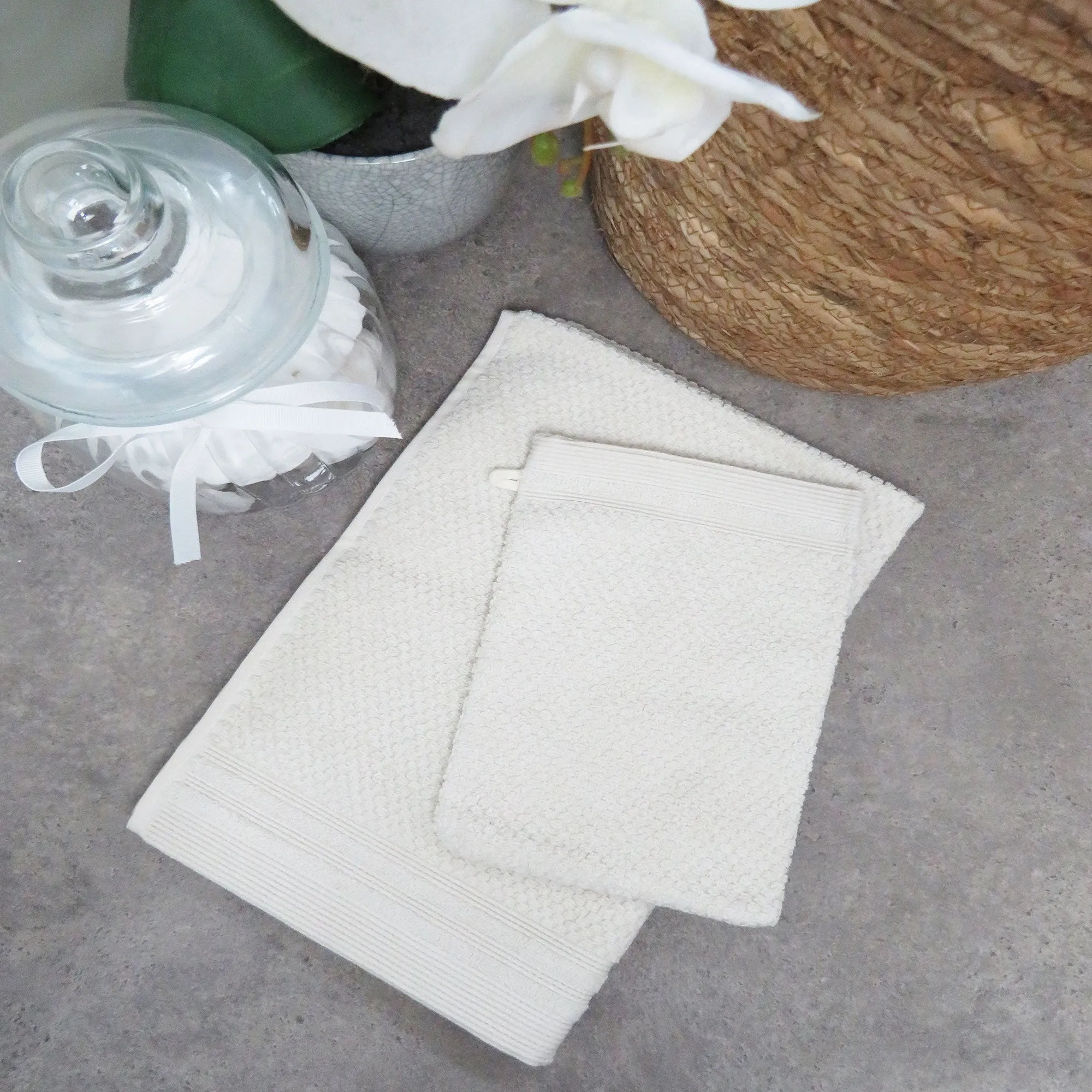 Ivory Cotton Waffle Texture Towels