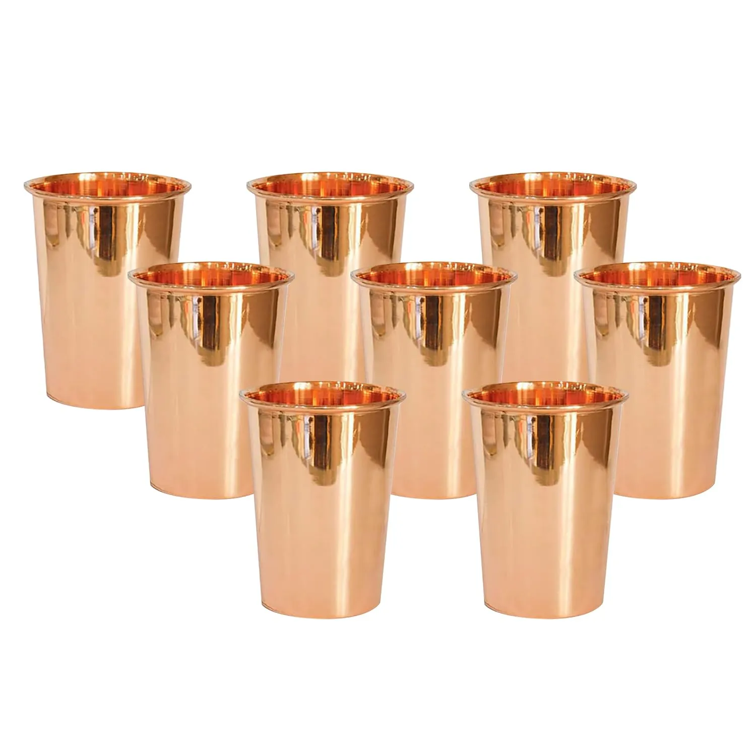 Kuber Industries 300 ml Pack of 8 Pure Copper Glass Cup for Water | Handcrafted Copper Water Tumbler | Peetal Drinking Water Glass | Serving Water Cup Set |Serving Water Glass for Yoga Or Ayurveda