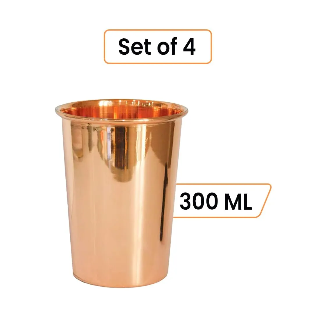 Kuber Industries 300 ml Pack of 8 Pure Copper Glass Cup for Water | Handcrafted Copper Water Tumbler | Peetal Drinking Water Glass | Serving Water Cup Set |Serving Water Glass for Yoga Or Ayurveda