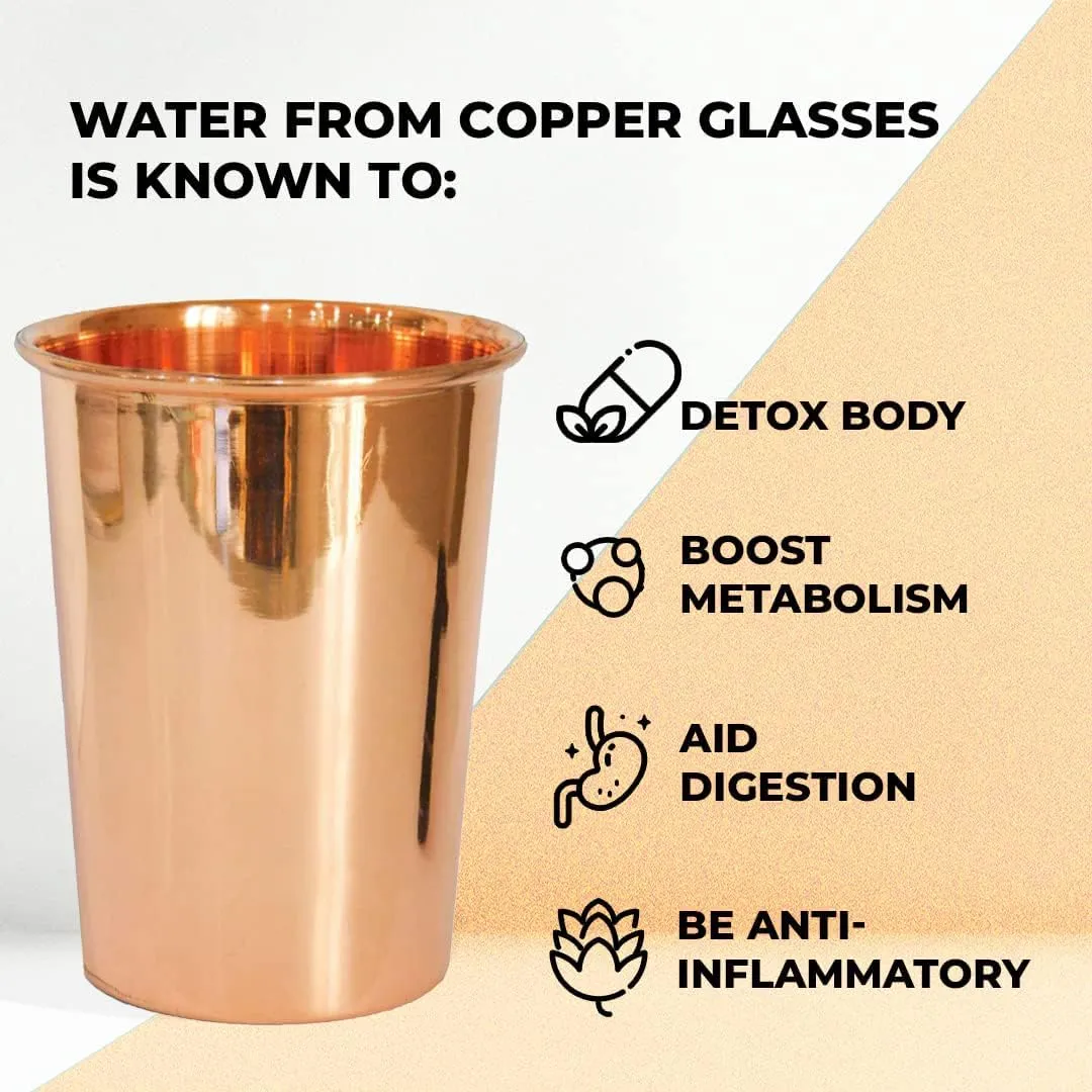 Kuber Industries 300 ml Pack of 8 Pure Copper Glass Cup for Water | Handcrafted Copper Water Tumbler | Peetal Drinking Water Glass | Serving Water Cup Set |Serving Water Glass for Yoga Or Ayurveda