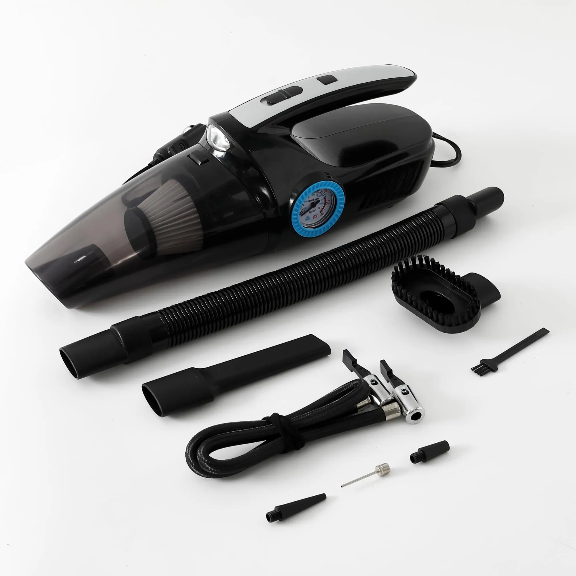 Kuber Industries 4 in 1 Vacuum Cleaner with Tyre Inflator | 12V Cigarette Lighter, 4.2m Wired Length, 12V DC, 6000Pa Suction | Portable Vaccine Cleaner for Car and Home | MK2404A | Black