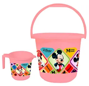 Kuber Industries Disney Mickey Minnie Print 2 Pieces Unbreakable Virgin Plastic Bathroom Bucket with Mug Set- Pink, (1 Pc 16 LTR Bucket & 1 Pc 500 ML Mug) -HS_35_KUBMARTS17922