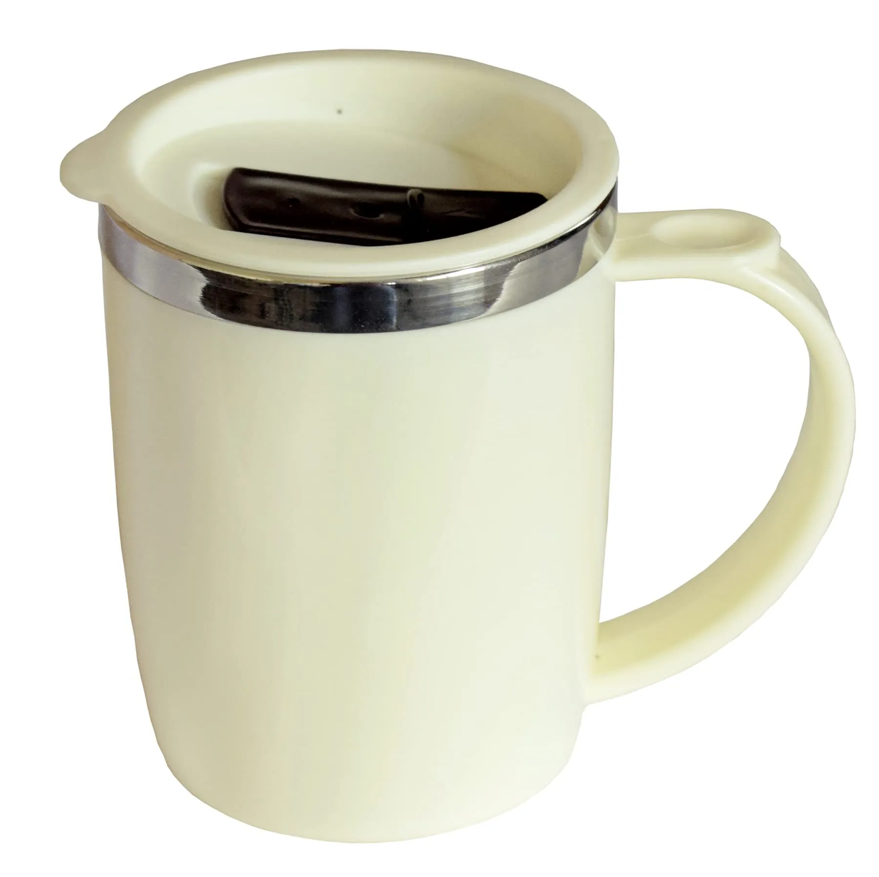 Kuber Industries Insulated BPA Free Plastic Coffee Mug with Lid (Cream)