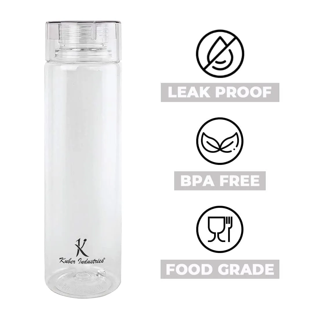 Kuber Industries Set of 4 Plastic Water Bottle | 1 Litre Round Plastic Water Bottle | Refrigerator Safe and BPA free Water Bottle | Perfect For School College Work Gym | Pack of 6 | Transparent