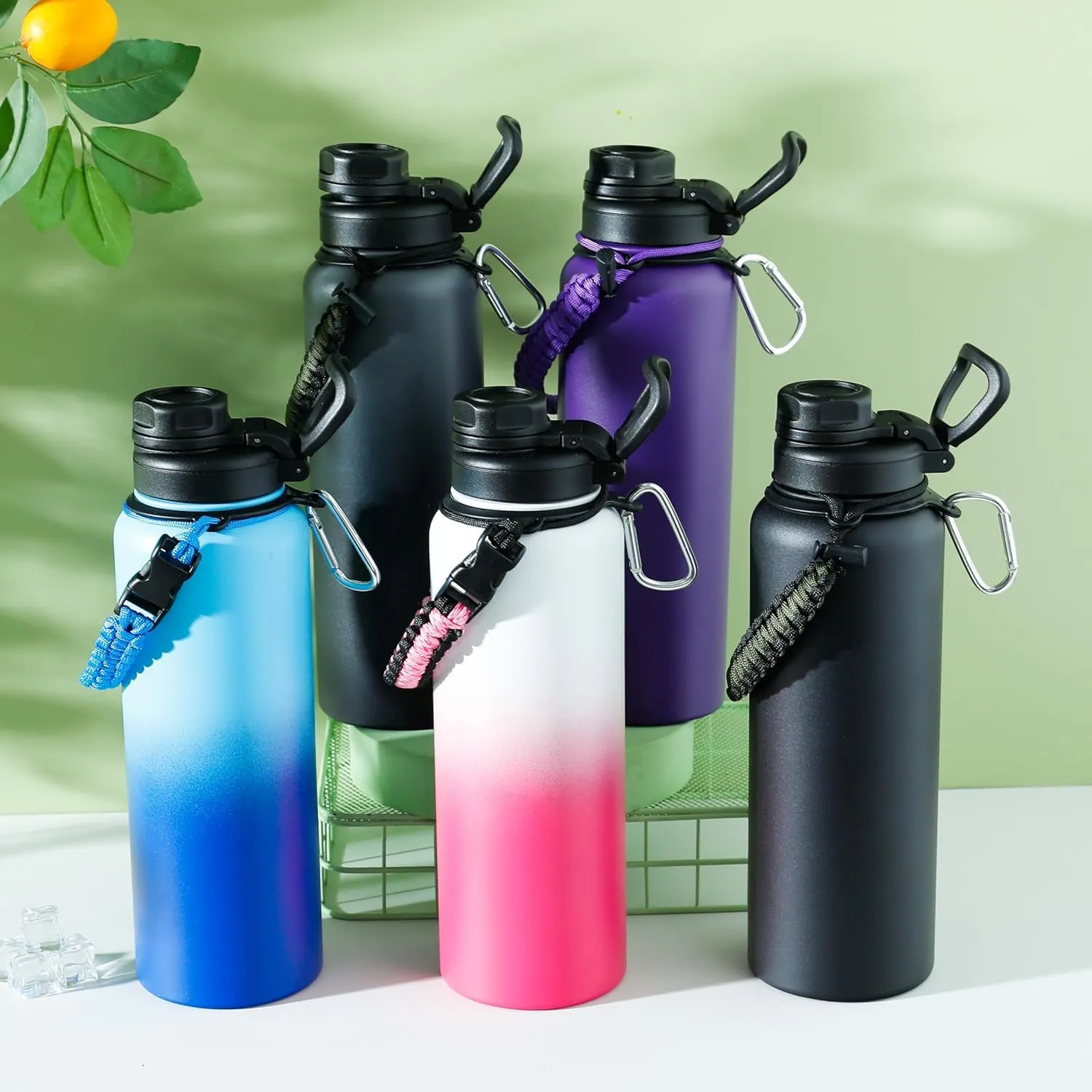 Kuber Industries Water Bottle | Steel Water Bottle for Daily Use | Vacuum Insulated Flask Water Bottle with Rope | Hot & Cold Water Bottle | 1200 ML | LX-230612 | Pack of 6 | Purple