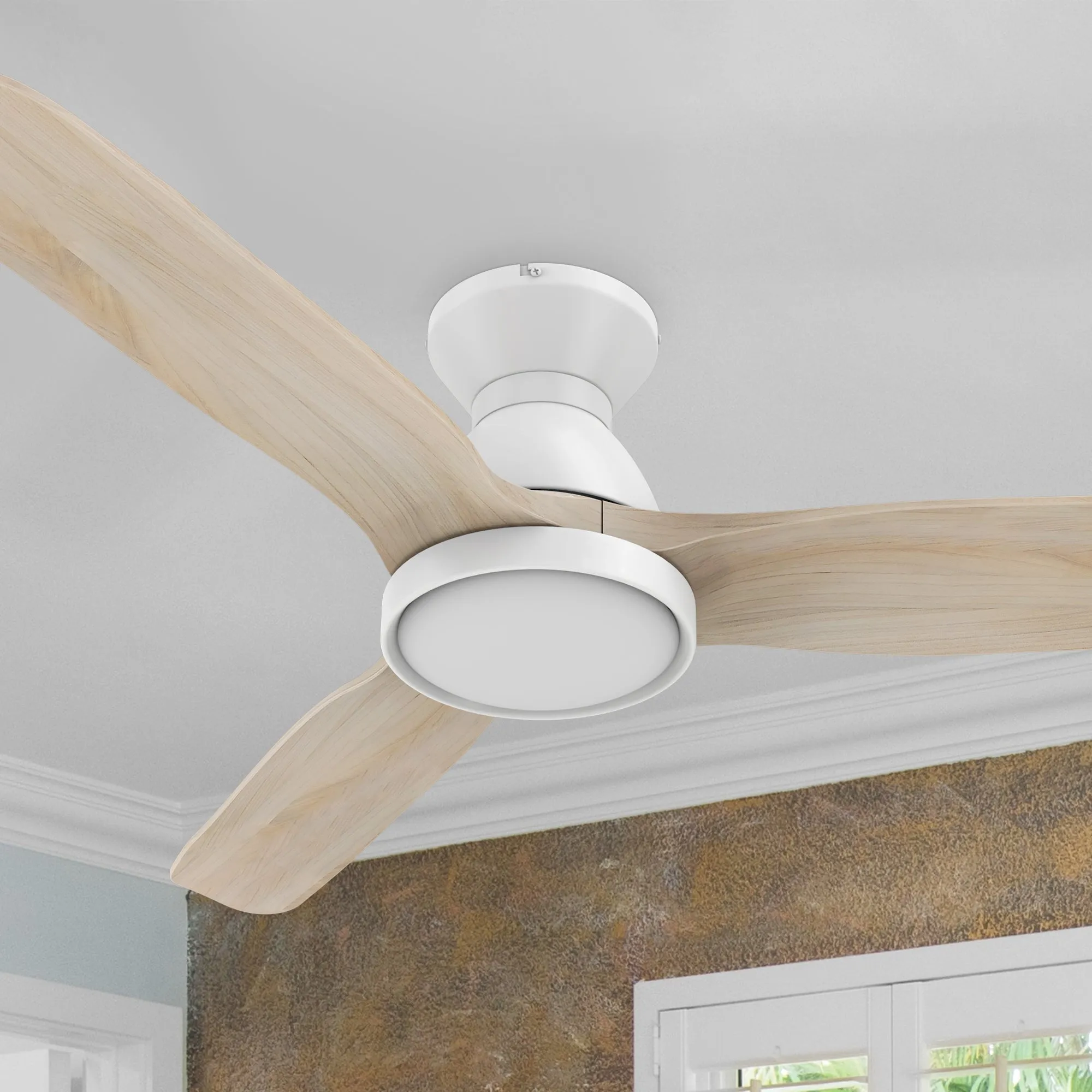 Lainey Flush Mount Ceiling Fan with LED Light and Remote 52 inch