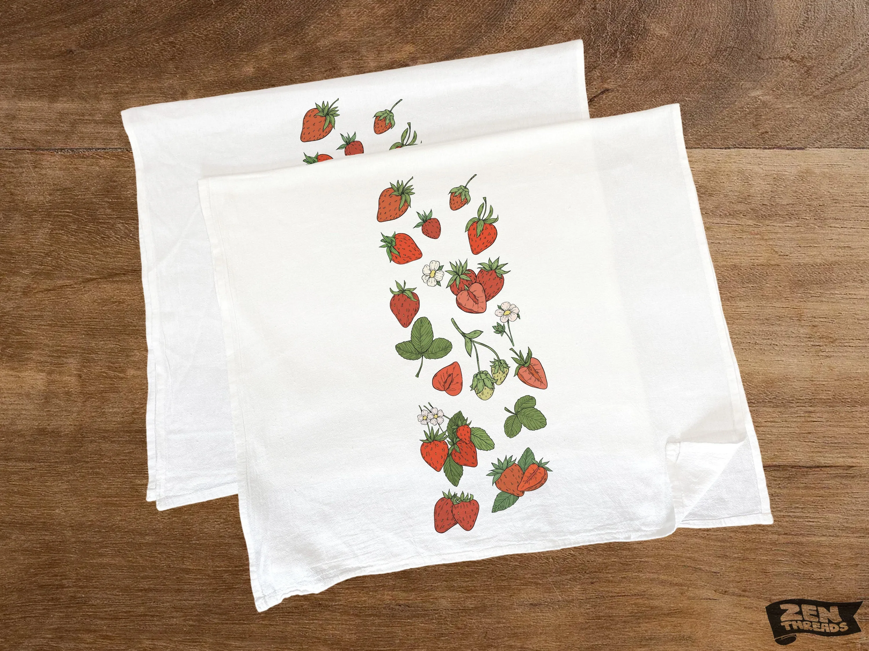 Large 22x36" Organic Strawberries Flour Sack Towel