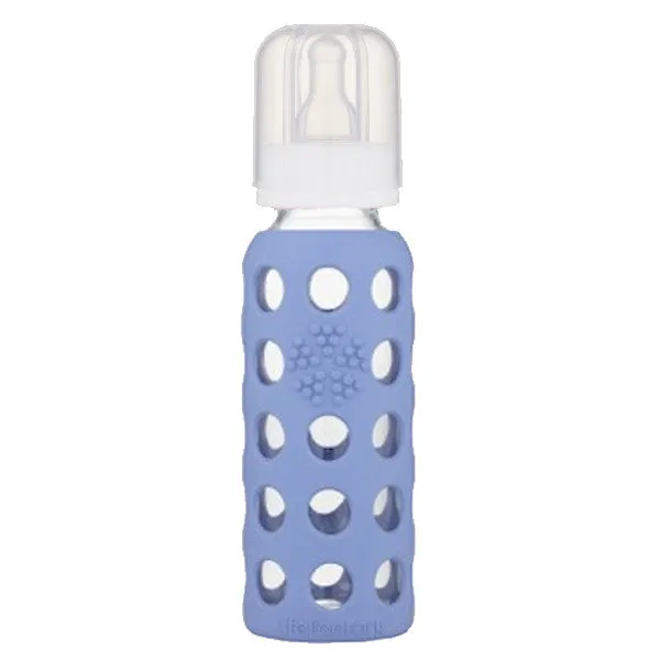 lifefactory 9oz glass   silicone baby bottle blue berry reg neck